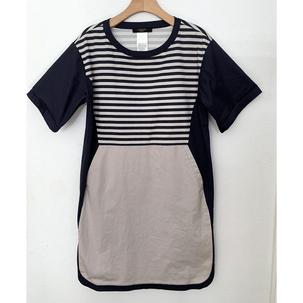 MaxMara Navy and Gray Striped Mini Dress